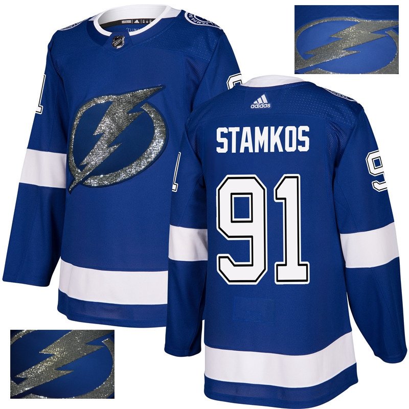 Mens Tampa Bay Lightning 91# Steve Stamkos Ice Hockey Jersey Blue