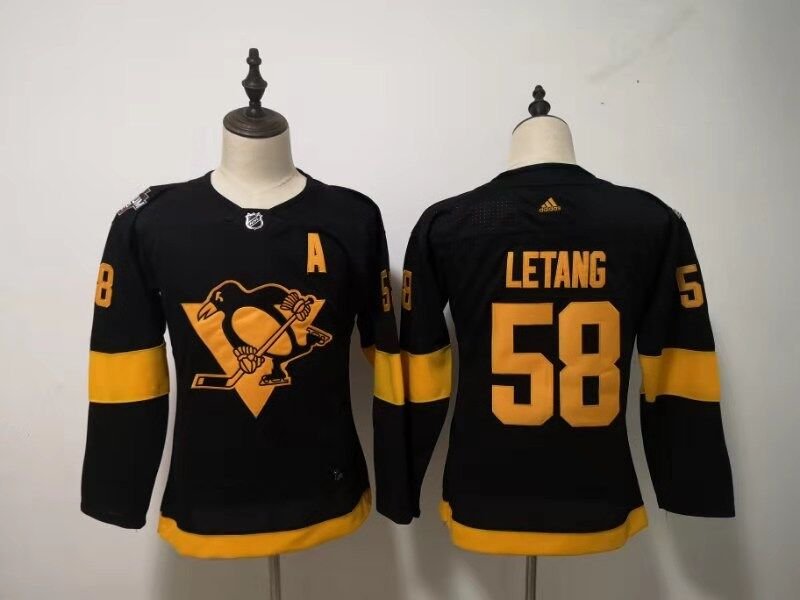 Youth Pittsburgh Penguins 58# Kris Letang Ice Hockey Jersey Black
