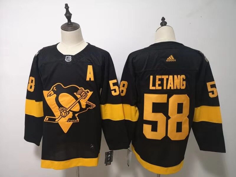 Mens Pittsburgh Penguins 58# Kris Letang Ice Hockey Jersey Black