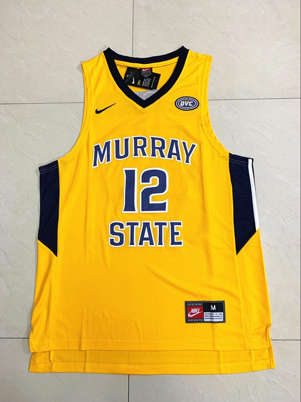 Mens Ja Morant 12# Murray State College Yellow Jersey NCAA