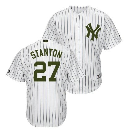 Men's New York Yankees #27 Giancarlo Stanton White Home Memorial Day Jersey