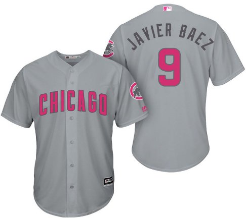Men's Chicago Cubs Javier Baez Gray cool base Mother's Day Jersey