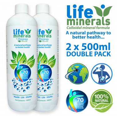 Life Minerals Double Pack 2 x 500ml, 70+ Plant Derived LIQUID Minerals, Pure Colloidal Minerals
