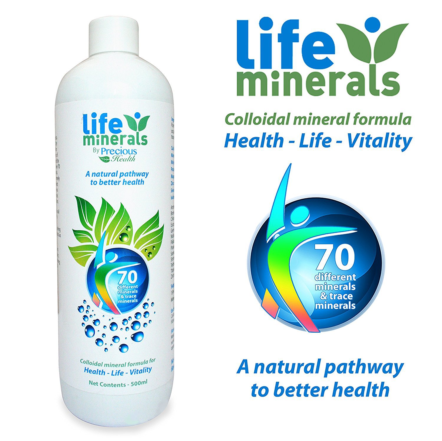 Life Minerals Double Pack 3 x 500ml, 70+ Plant Derived LIQUID Minerals