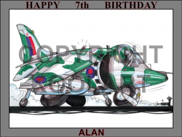 210 - HARRIER JUMP JET AEROPLANE - KOOLART PERSONALISED 10" X 7.5" EDIBLE ICING CAKE TOPPER