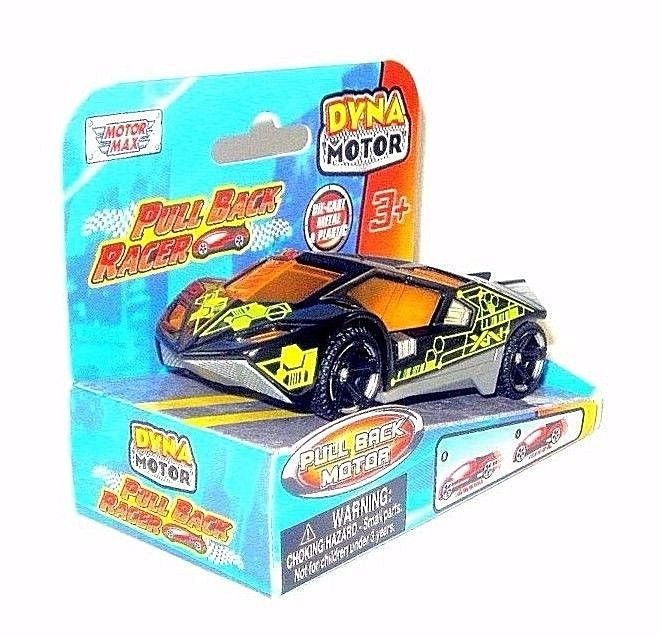 DYNA MOTOR, PULL BACK RACER BLACK/GREEN MOTORMAX DIECAST CAR COLLECTOR'S MODEL