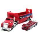 TRUCK+RACE CAR, (TRUCK CARRYING RACE CAR) RED HOTWHEELS