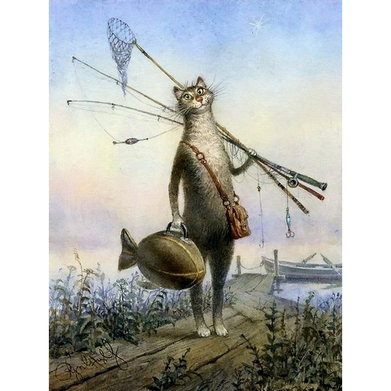 Fisherman Cat DIY Acrylic Paint by Numbers kit