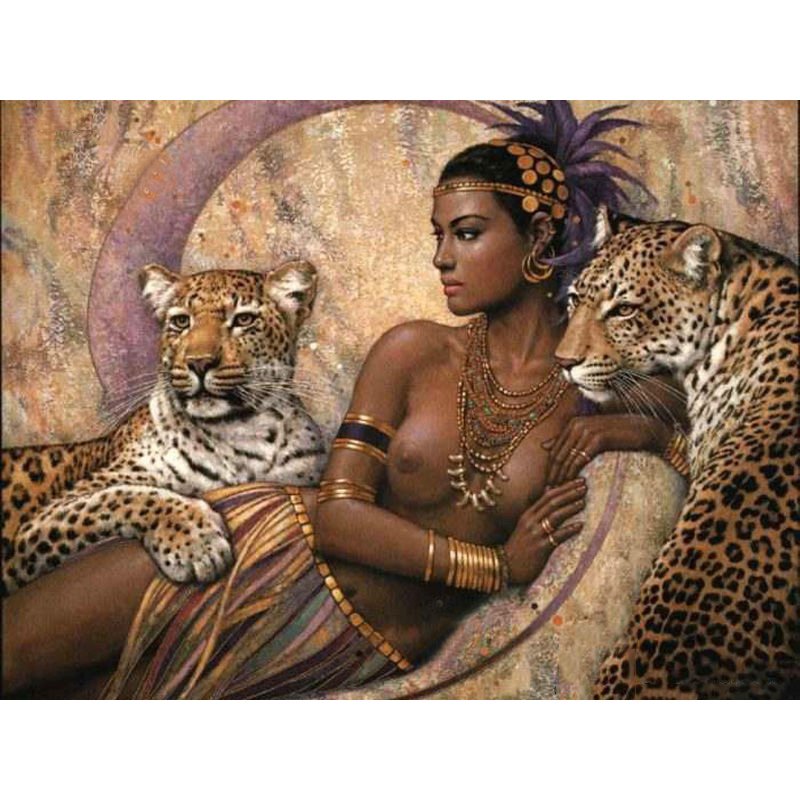 African Lady with leopards DIY Acrylic Paint by Numbers kit