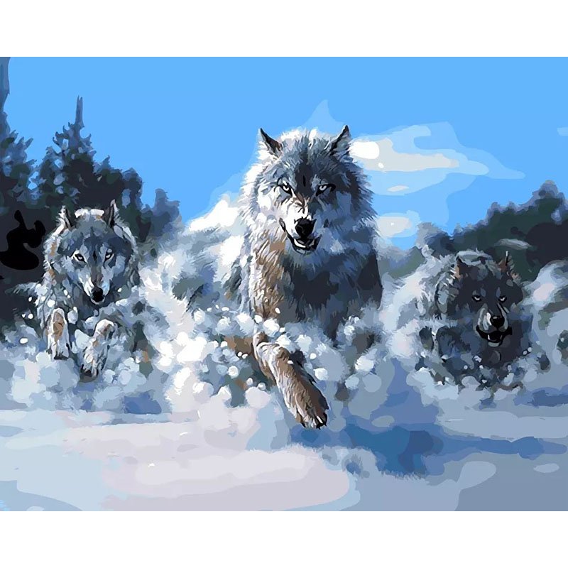 Running wolves in snow DIY Acrylic Paint by Numbers kit