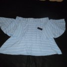 Blue White Stripe Off Shoulder Batwing Sleeve Top  Lg SZ