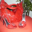 Bertini Red Mule Slide High Heel-Corrdinating  Bag NWT