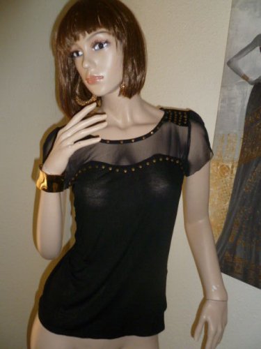 Black Bronze Studded Sheer Top M