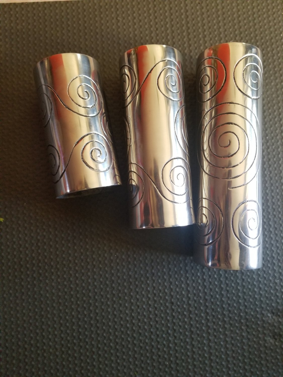 3 Metal Home Decorative Vase Candle Holder Hammered Swirls, Silver -3 sz