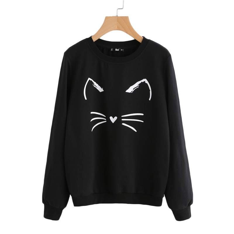 Cartoon Cat Print Sweatshirt Long Sleeve