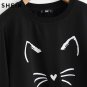 Cartoon Cat Print Sweatshirt Long Sleeve