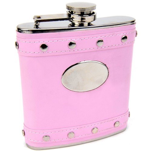 Pink Faux Silver Stud Hip Flask with Free Personalization