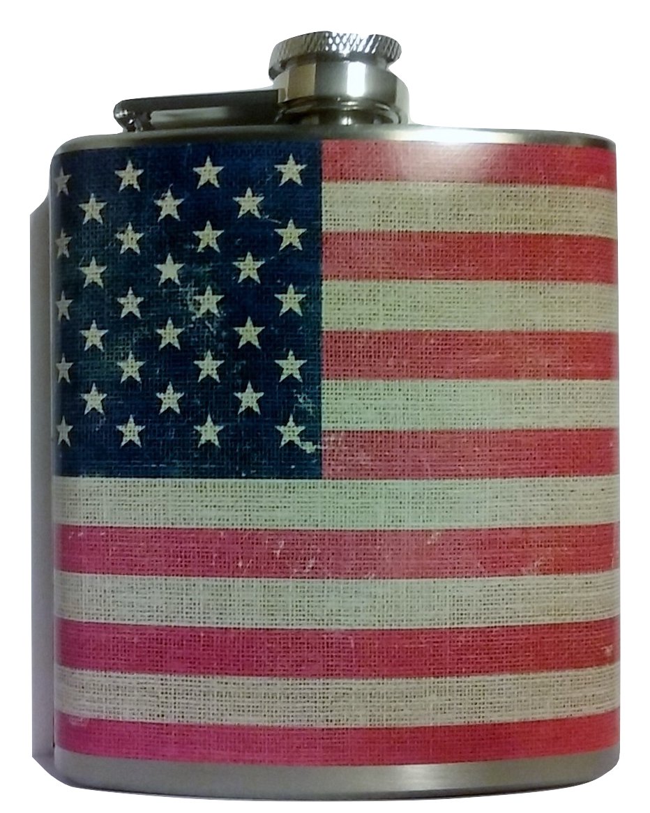 6 oz American Flag Stitch Hip Flask