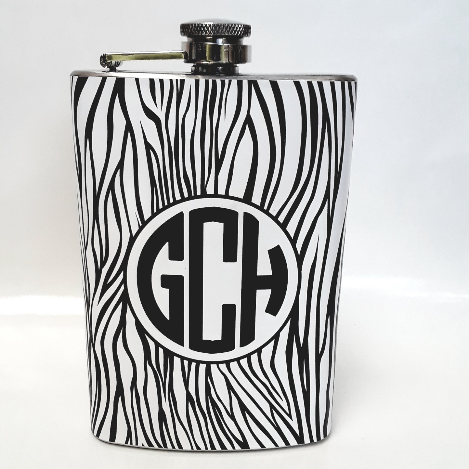 Personalized Circle Monogram Zebra 8 oz Flask