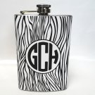 Personalized Circle Monogram Zebra 8 oz Flask