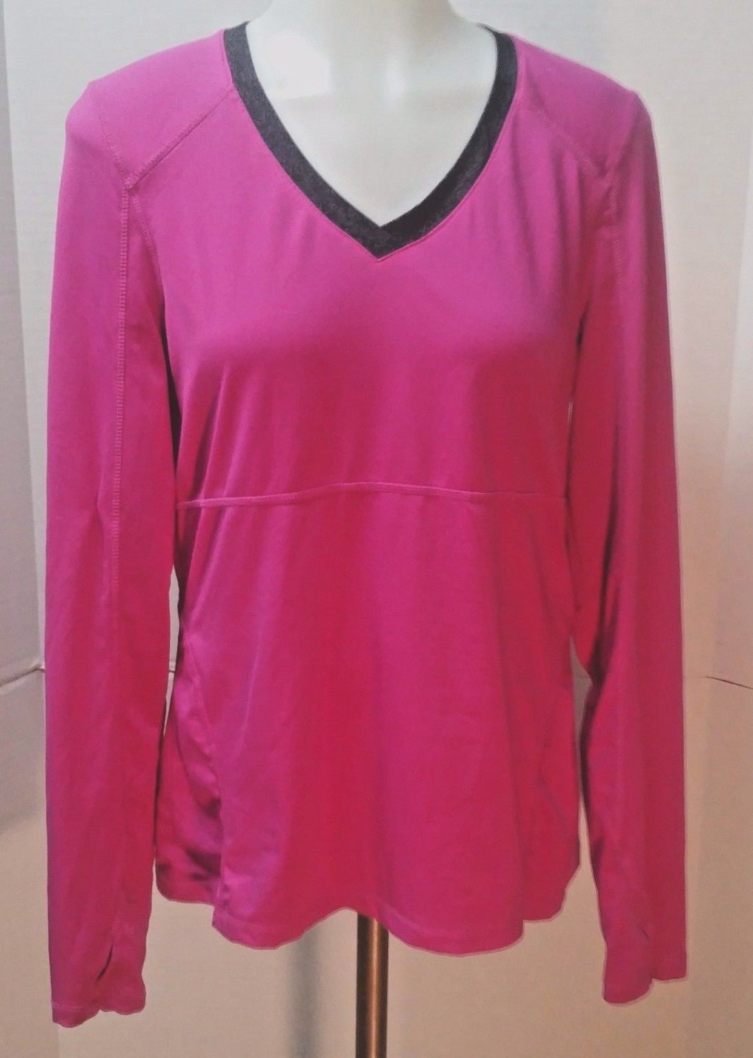 Kyodan Womens Running Hot Pink Long Sleeve Shirt Thumb Hole Cuffs Size Large