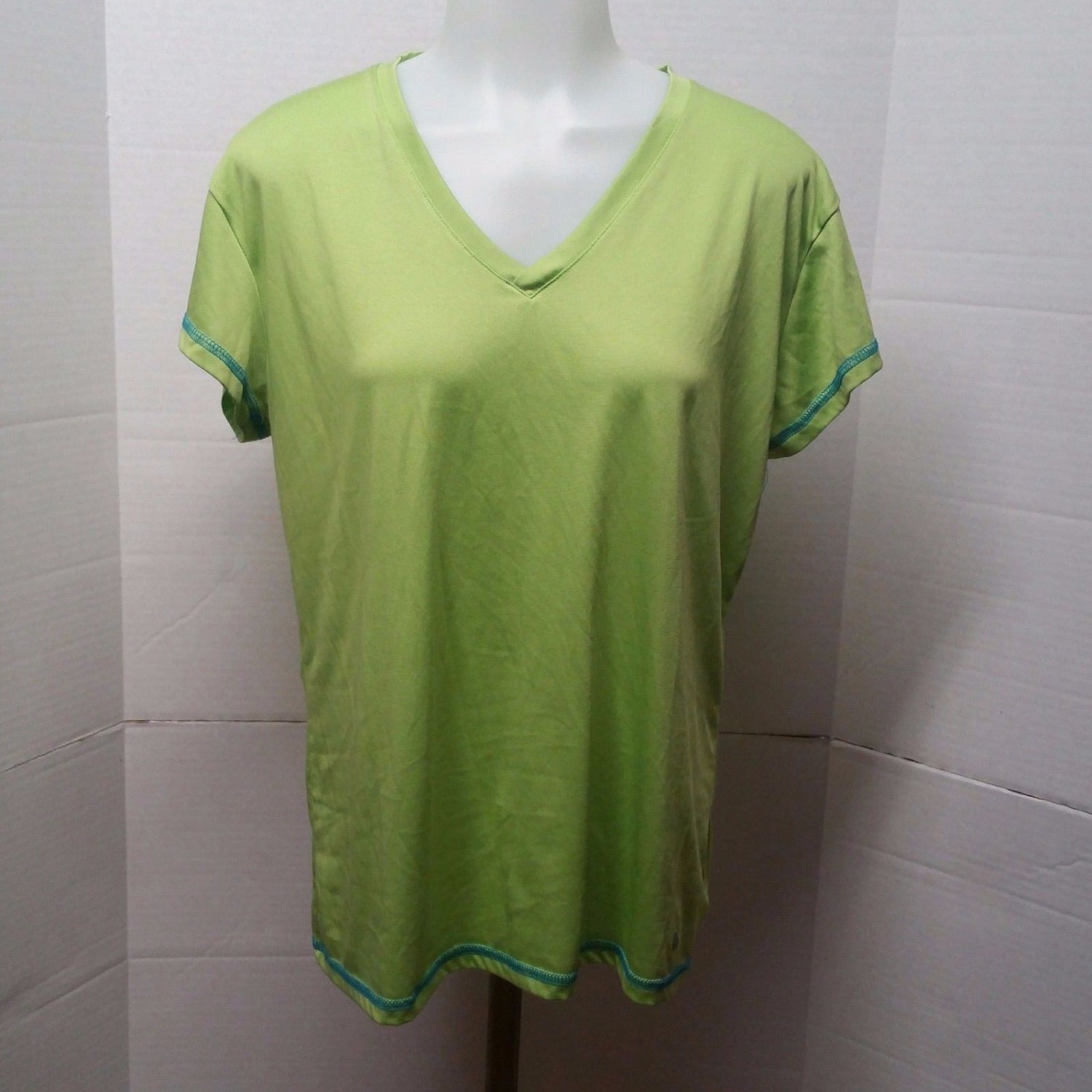 Bally Total Fitness Lime Green Womens Performance Tee Size XL Dry Wik Shirt Top
