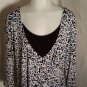 AB Studio Top Womens Size M Blue Black White Wrap Floral 3/4 Sleeve Layered Look