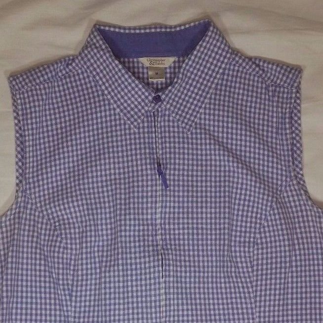 Christopher & Banks Purple Gingham Shirt Top Vest Sleeveless Zip Womens Size Med