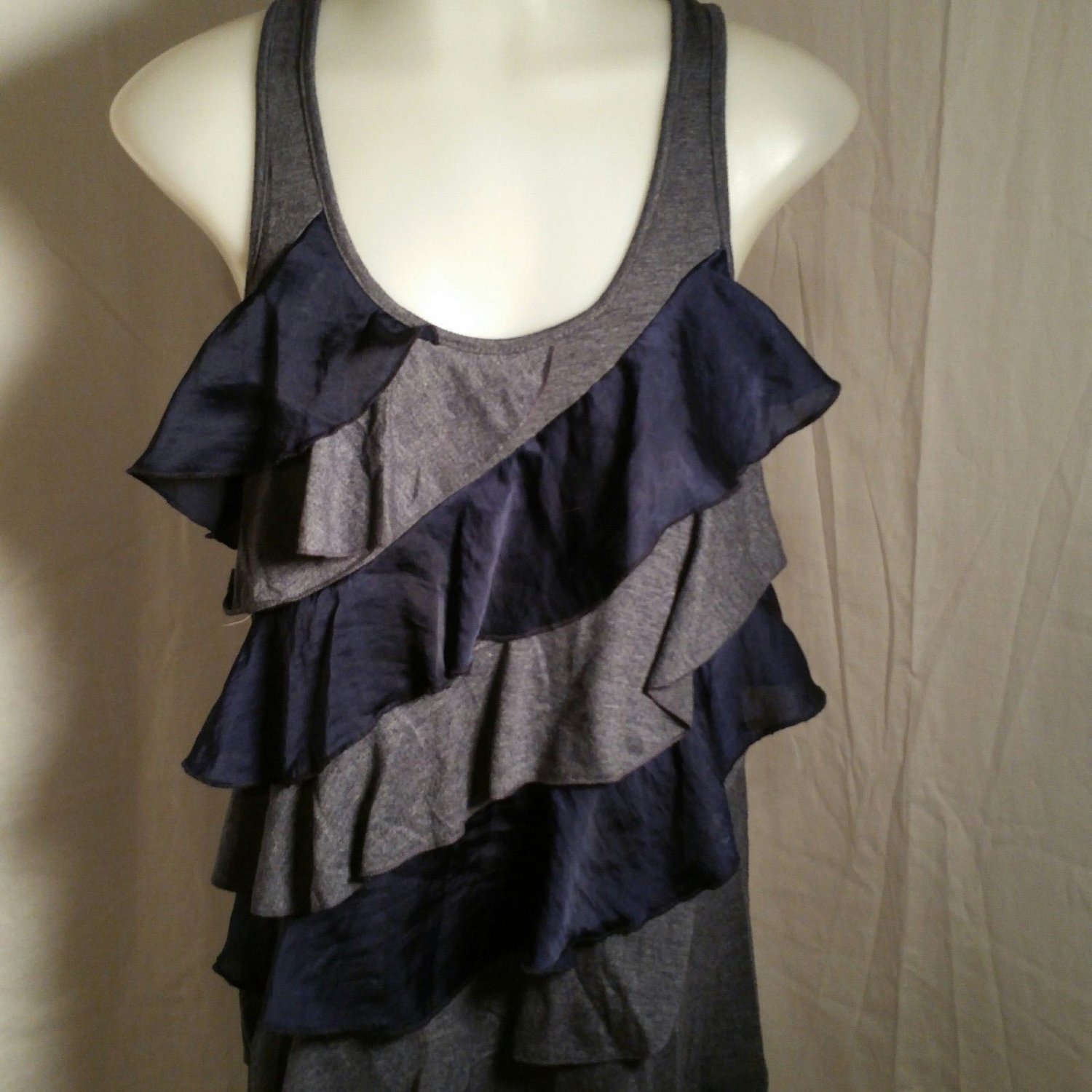 Womens Sleeveless Shirt Top Blue Ruffle Eyelash Couture