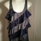 Womens Sleeveless Shirt Top Blue Ruffle Eyelash Couture