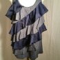 Womens Sleeveless Shirt Top Blue Ruffle Eyelash Couture