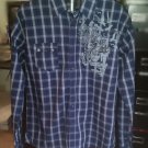 Mens Navy Gray Plaid Snap Front Shirt Size Large Micros Homegrown in Los Angeles