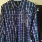 Mens Navy Gray Plaid Snap Front Shirt Size Large Micros Homegrown in Los Angeles
