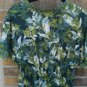 DKNY Womens Green Blouse Top Shirt Med Leaves Empire Small buttons Elastic Back