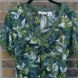 DKNY Womens Green Blouse Top Shirt Med Leaves Empire Small buttons Elastic Back