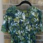 DKNY Womens Green Blouse Top Shirt Med Leaves Empire Small buttons Elastic Back
