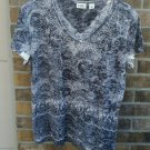 Womens Cato Top Shirt Black White Gray V Neck Lightweight Sz Large Silver Studs