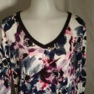 Womens Liz Claiborne Floral Tunic Long Sleeves Scoop Neck White Purple Blue NWT