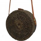 Handwoven Round Rattan Beach Bags with Button Clip - Medium Size - Black Color