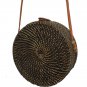Handwoven Round Rattan Beach Bags with Button Clip - Medium Size - Black Color