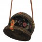 Handwoven Round Rattan Beach Bags with Button Clip - Medium Size - Black Color