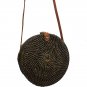 Handwoven Round Rattan Beach Bags with Button Clip - Medium Size - Black Color