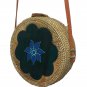 Flower Pattern Handwoven Medium Bali Round Rattan Beach Bag with Button Clip