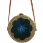 Flower Pattern Handwoven Medium Bali Round Rattan Beach Bag with Button Clip