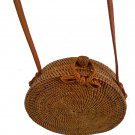Rattan Bags for Women with Medium Circle Leather Strapping Round Butterfly buckle