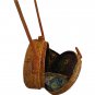 Rattan Bags for Women with Medium Circle Leather Strapping Round Butterfly buckle