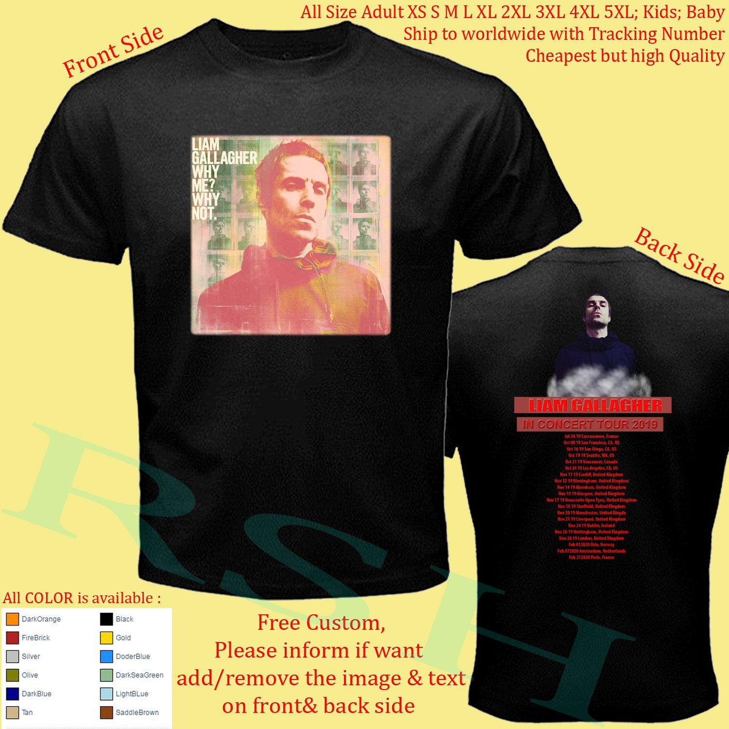 LIAM GALLAGHER TOUR 2019 Shirt All Size Adult S - 5XL Kids Infants Toddler