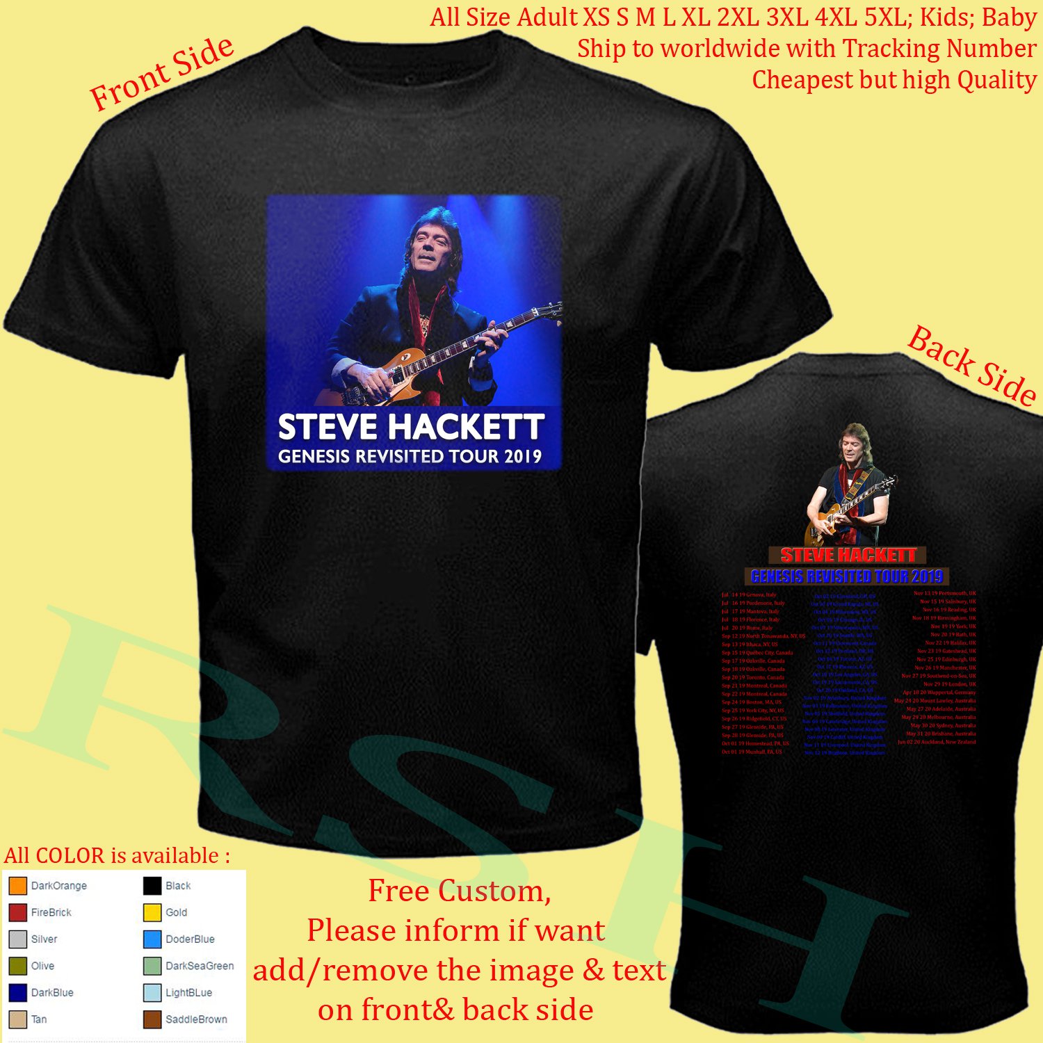 STEVE HACKETT TOUR 2019 Shirt All Size Adult S - 5XL Kids Infants Toddler