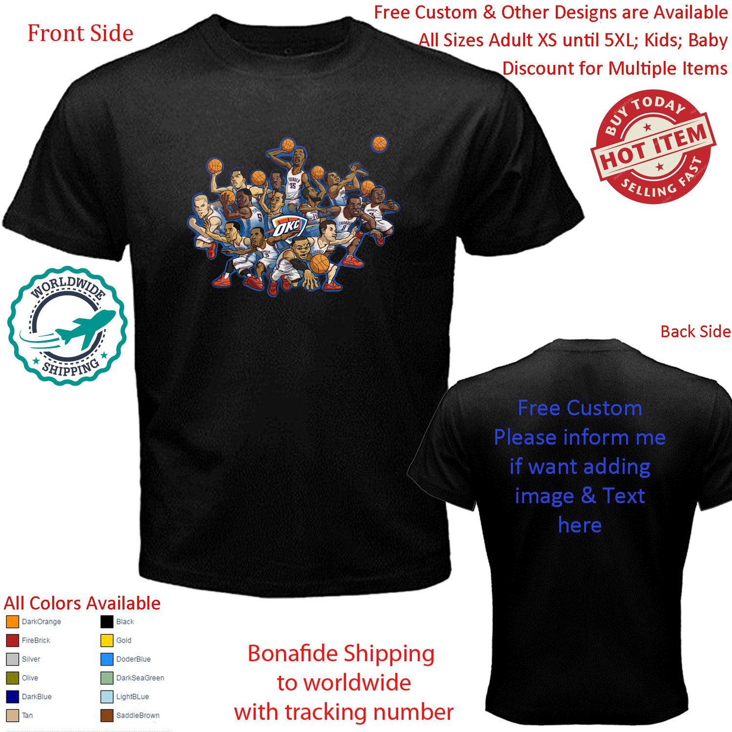 Oklahoma City Thunder 1 NBA Basketball Sport Shirt All Size Adult S - 5XL Kids Infants Toddler