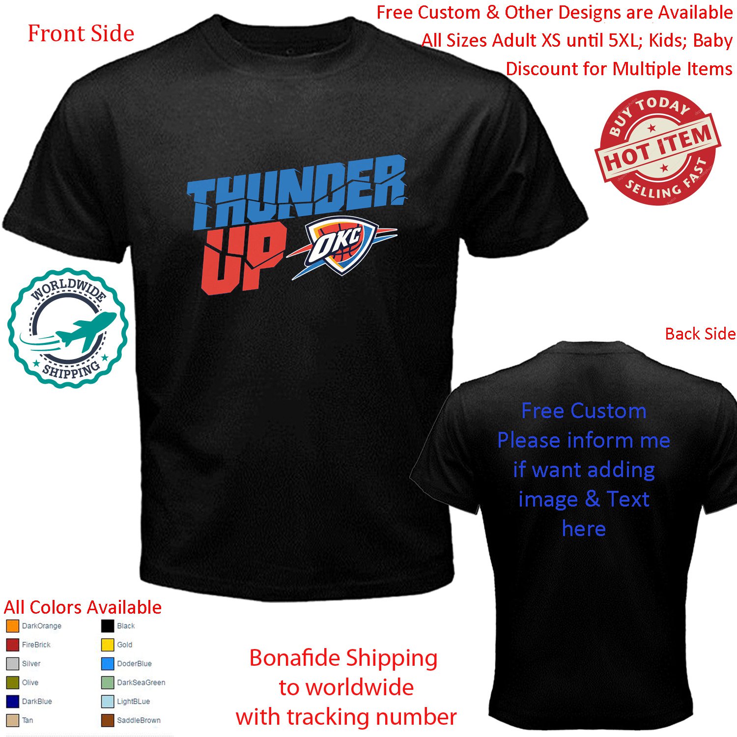 Oklahoma City Thunder 2 NBA Basketball Sport Shirt All Size Adult S - 5XL Kids Infants Toddler